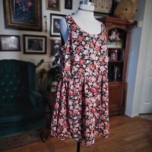 Love Ari Dress Women 1X Black Pink Floral Rose Sleeveless Mini Babydoll Grunge